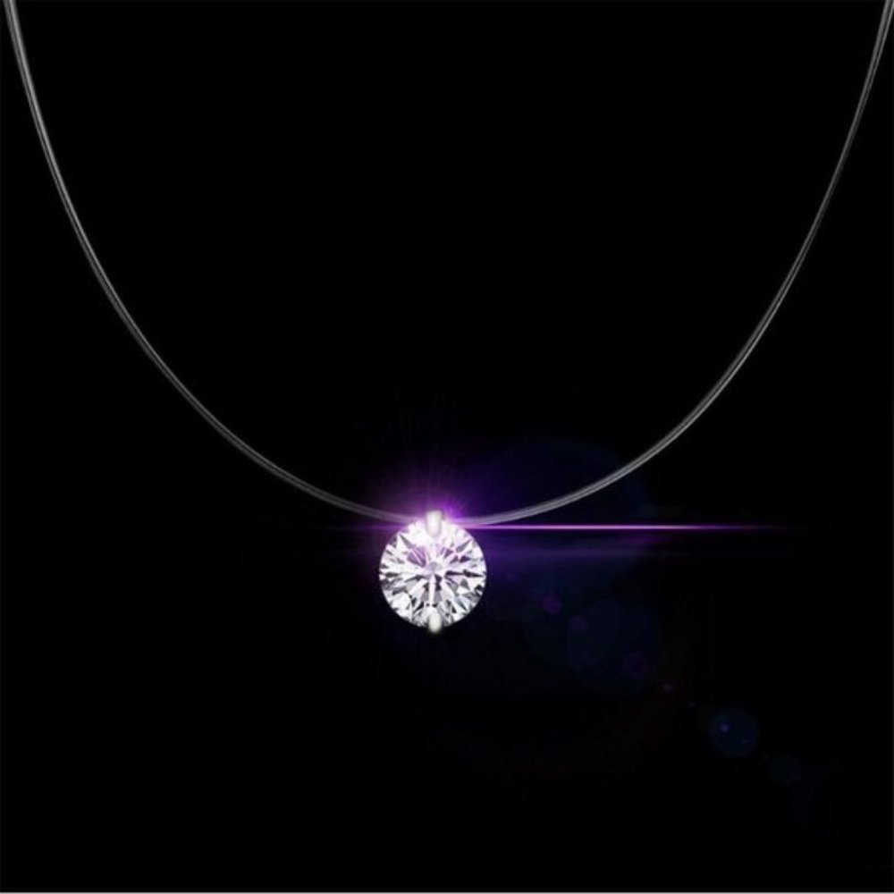 NEW 2CT Solitaire Diamond Invisible Chain Necklace - Picture 8 of 13